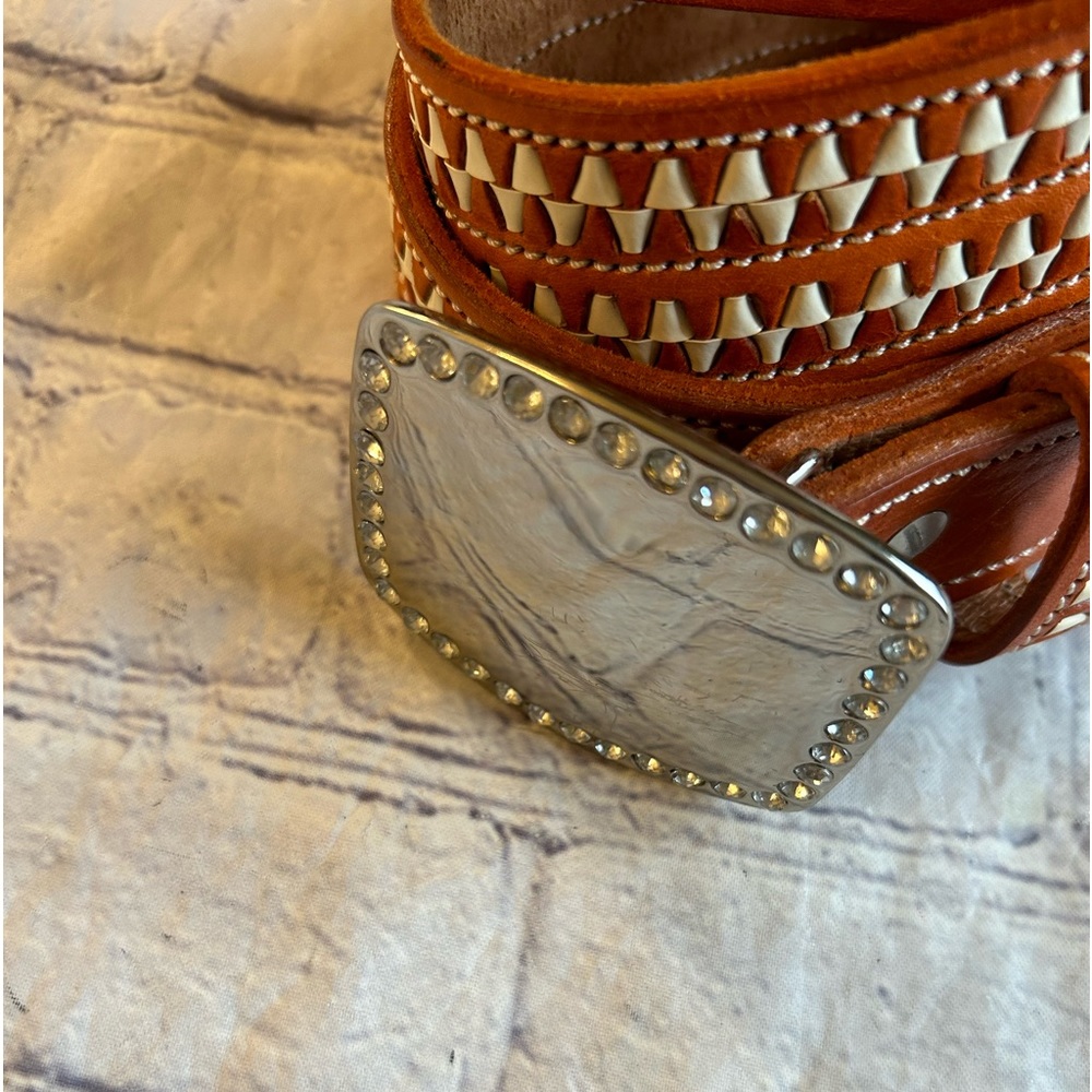 Brown and White Patterned Men's Belt - Picture 2 of 15